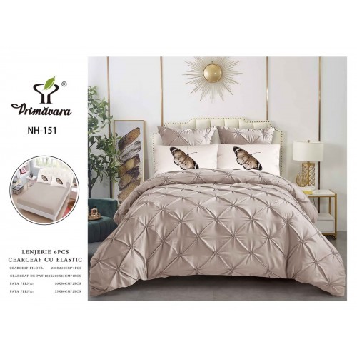 Set Lenjerie pliuu uni 6 piese  bumbac finet delux pat dubluu cu elastic  LC6PPLE10