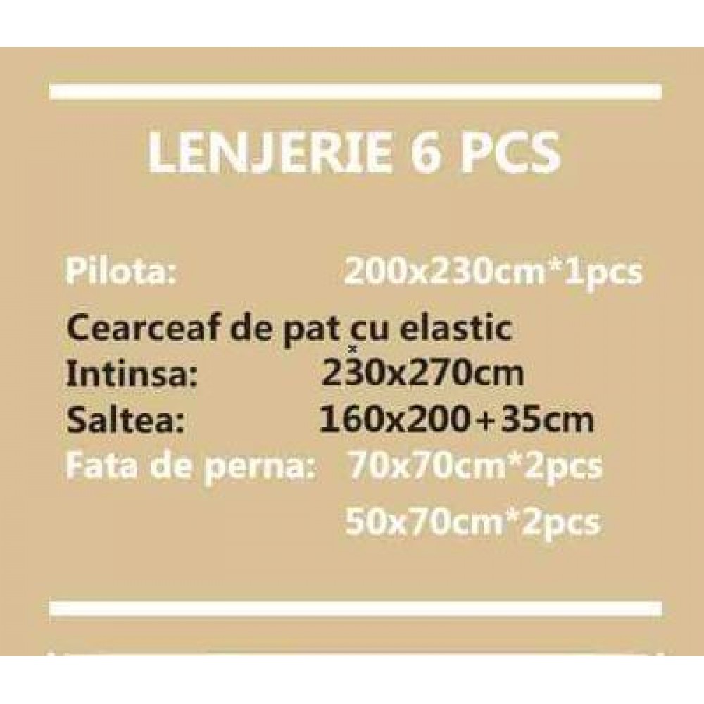 Lenjerie FINET cu ELASTIC, 6 Piese, Pat Dublu pliu 3d L6PPLJ1