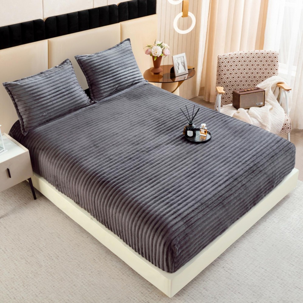 Husa de pat cu elastic COCOLINO DIN BLANA  ARTIFICIALA DE IEPURE + 2 fete de perna HCIY21 Huse cocolino