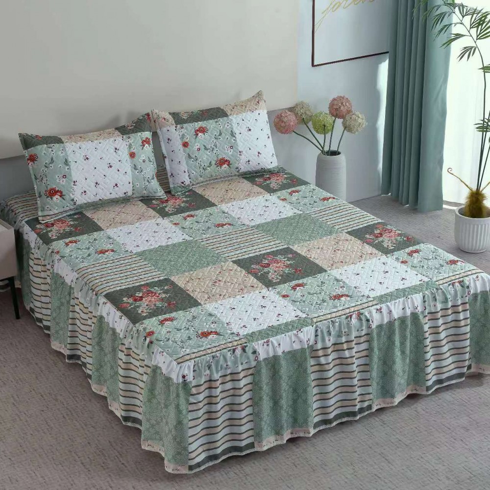 Cuvertura de Pat MATLASATA , CU VOLAN, 3 Piese, Cod CMVL6 Cuverturi matlasate 3 piese