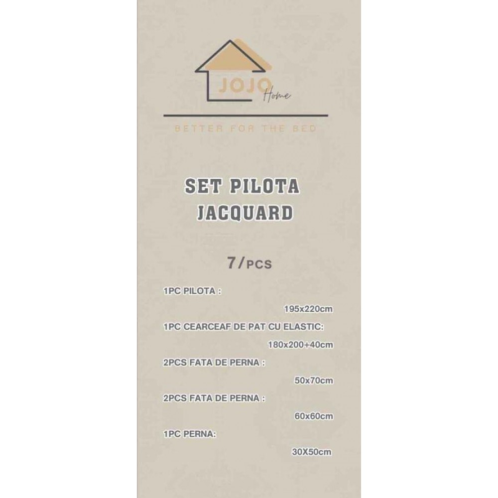 Set Lenjerie Jacquard cu Elastic + Pilota + Perna Tip Puisor, Pat 2 Persoane, 7 Piese,PJQ4-ELASTIC SET LENJERIE JAQURD + PILOTA