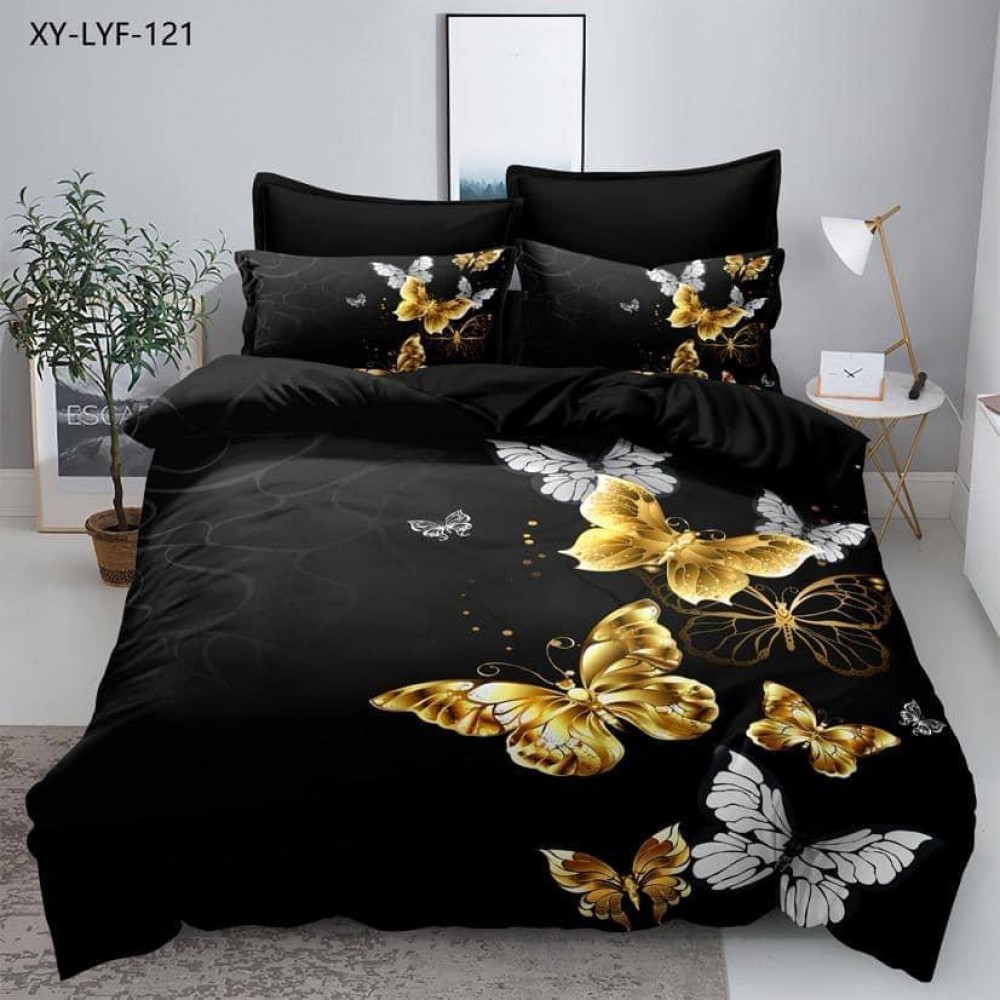 Lenjerie pat dublu, Bumbac Finet Superior, 6 Piese, Bumbac Finet, 3D, YO3D-55 LENJERII DIN FINET 6 PIESE 3D