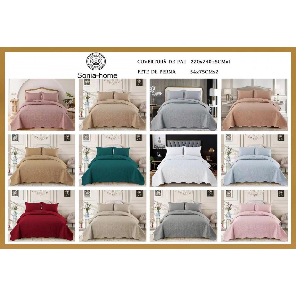 Cuvertură catifea, 3 piese, 220x240 cm, CS37 Cuverturi matlasate 3 piese