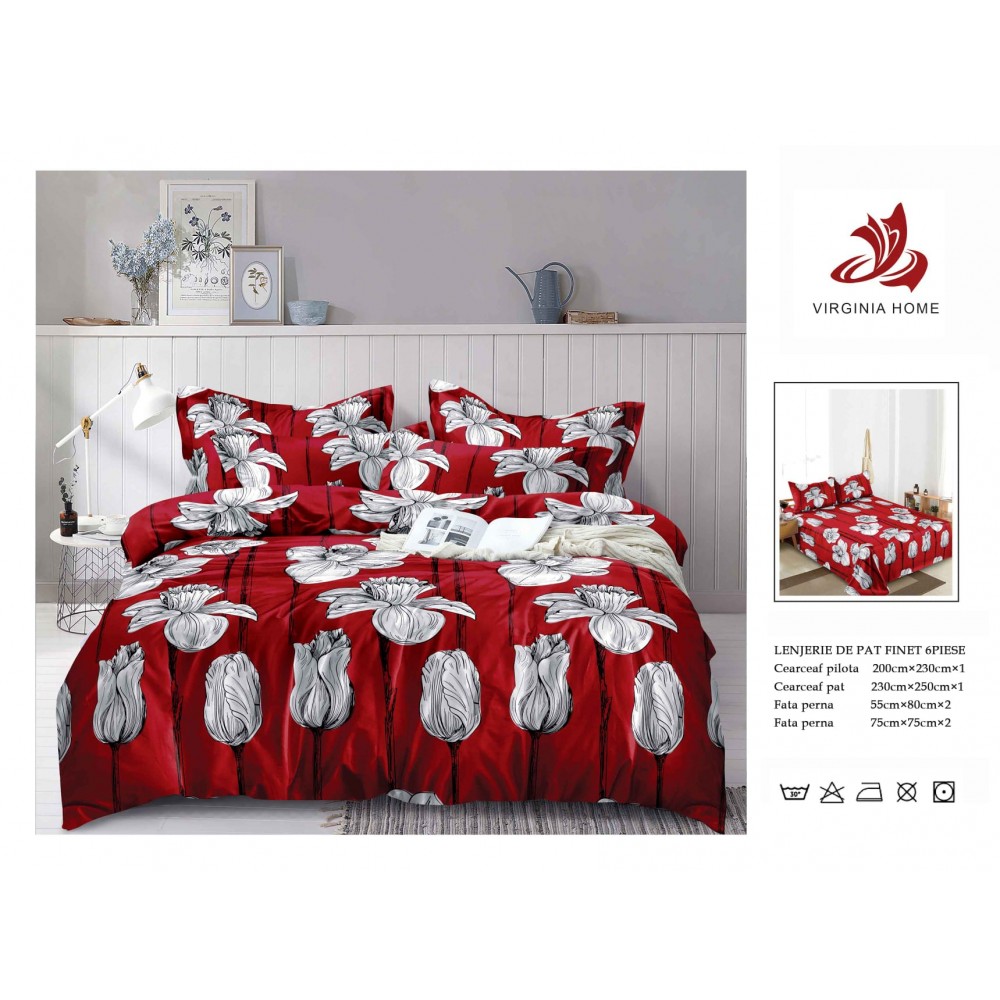 Oferta TRIO Lenjerie de pat din finet  formata din 6 piese LFOTM1 LENJERII DIN FINET