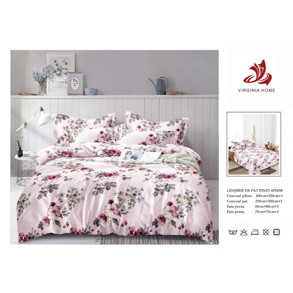 Oferta TRIO Lenjerie de pat din finet  formata din 6 piese LFOTM3 LENJERII DIN FINET