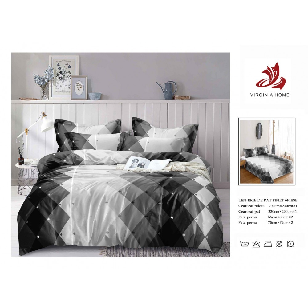 Oferta TRIO Lenjerie de pat din finet  formata din 6 piese LFOTM9 LENJERII DIN FINET