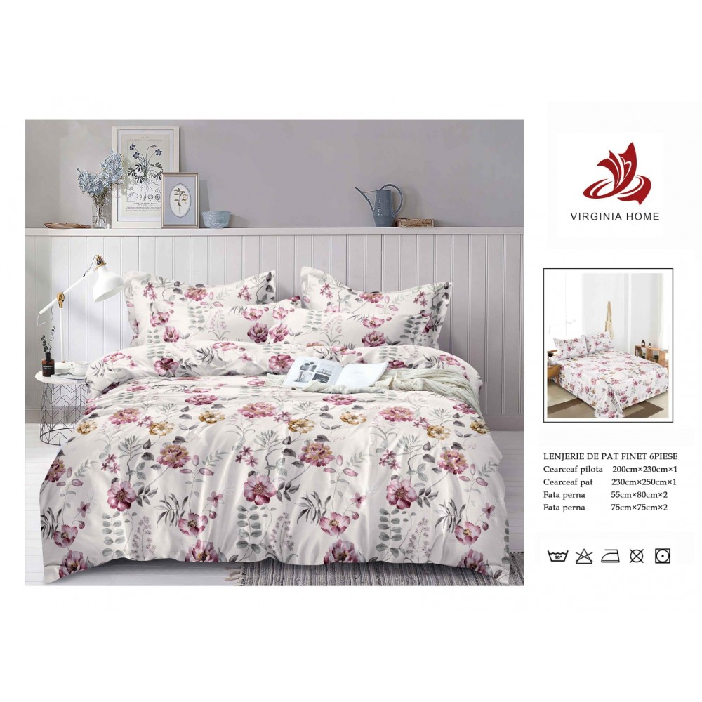 Oferta TRIO Lenjerie de pat din finet  formata din 6 piese LFOTM10 LENJERII DIN FINET