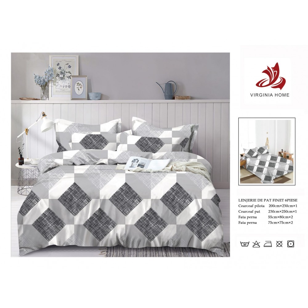 Oferta TRIO Lenjerie de pat din finet  formata din 6 piese LFOTM24 LENJERII DIN FINET