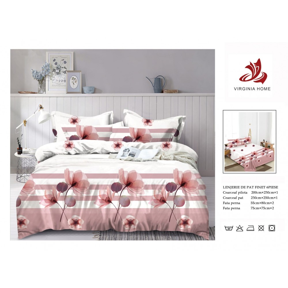 Oferta TRIO Lenjerie de pat din finet  formata din 6 piese LFOTM39 LENJERII DIN FINET