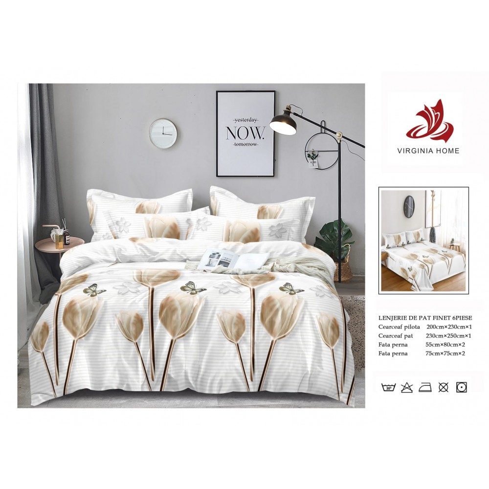 Oferta TRIO Lenjerie de pat din finet  formata din 6 piese LFOTM44 LENJERII DIN FINET