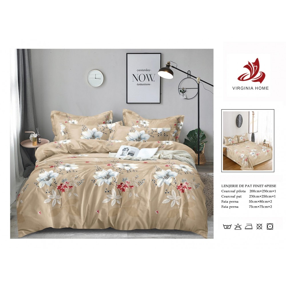 Oferta TRIO Lenjerie de pat din finet  formata din 6 piese LFOTM49 LENJERII DIN FINET