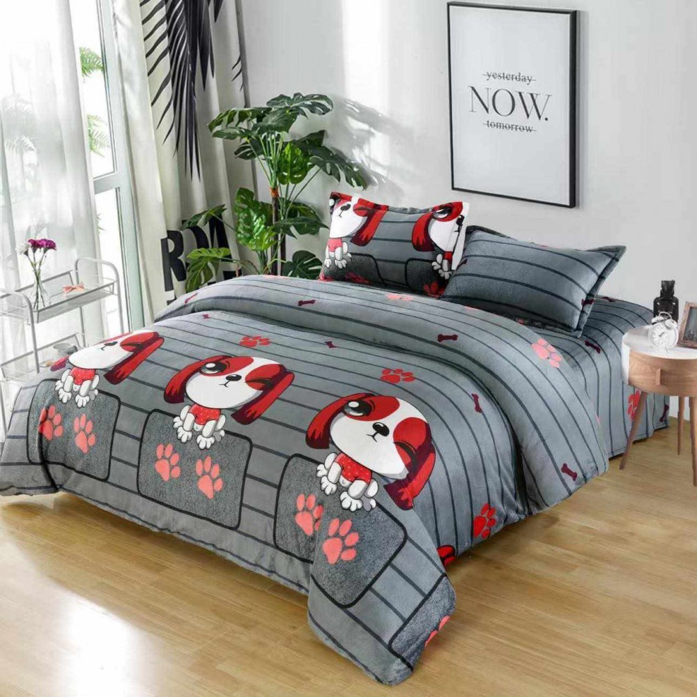 Lenjerie Pufoasa Cocolino de pat dublu 4 piese – catelusul smecherit LCYC1