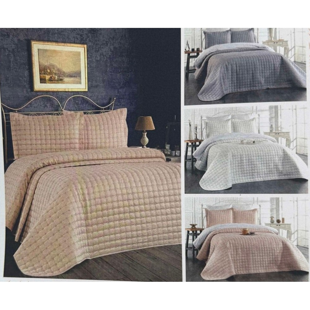 Cuvertura de Pat Brodata, Model Uni, 240x220cm, 3 Piese ,BEJ,CVV4 Cuverturi matlasate 3 piese