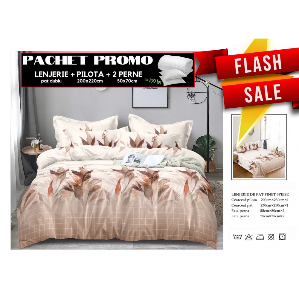 Set Lenjerii de Pat Finet Gros + Pilota si 2 Perne PPP3 PACHETE PROMO