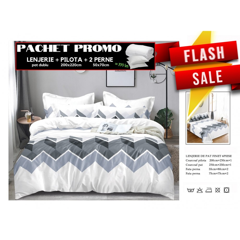 Set Lenjerii de Pat Finet Gros + Pilota si 2 Perne PPP4 PACHETE PROMO