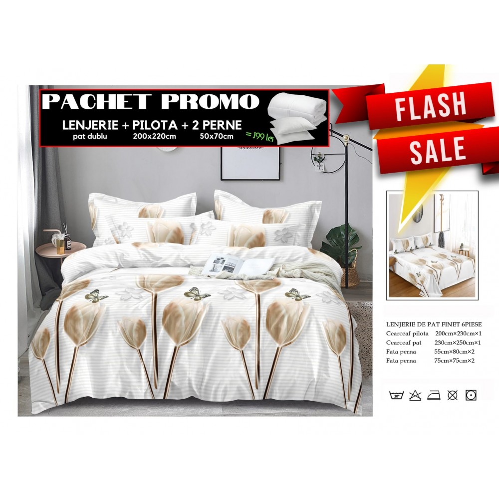 Set Lenjerii de Pat Finet Gros + Pilota si 2 Perne PPP5 PACHETE PROMO