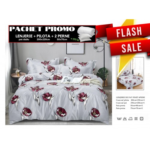Set Lenjerii de Pat Finet Gros + Pilota si 2 Perne PPP6