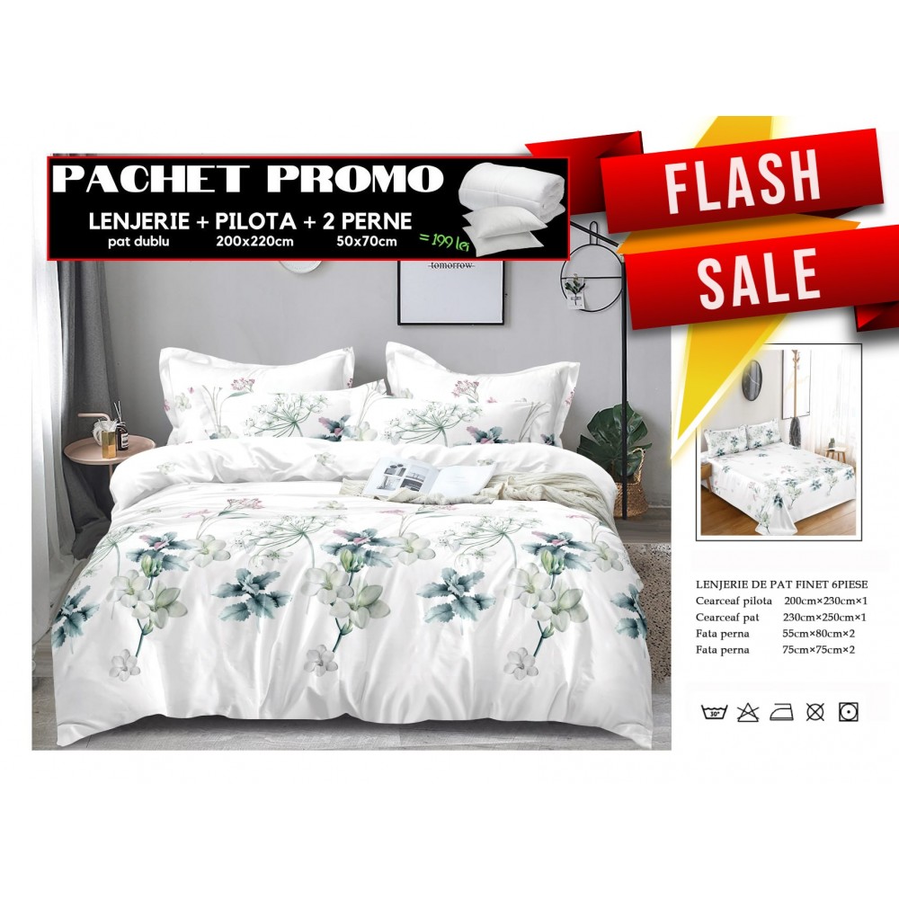Set Lenjerii de Pat Finet Gros + Pilota si 2 Perne PPP7 PACHETE PROMO