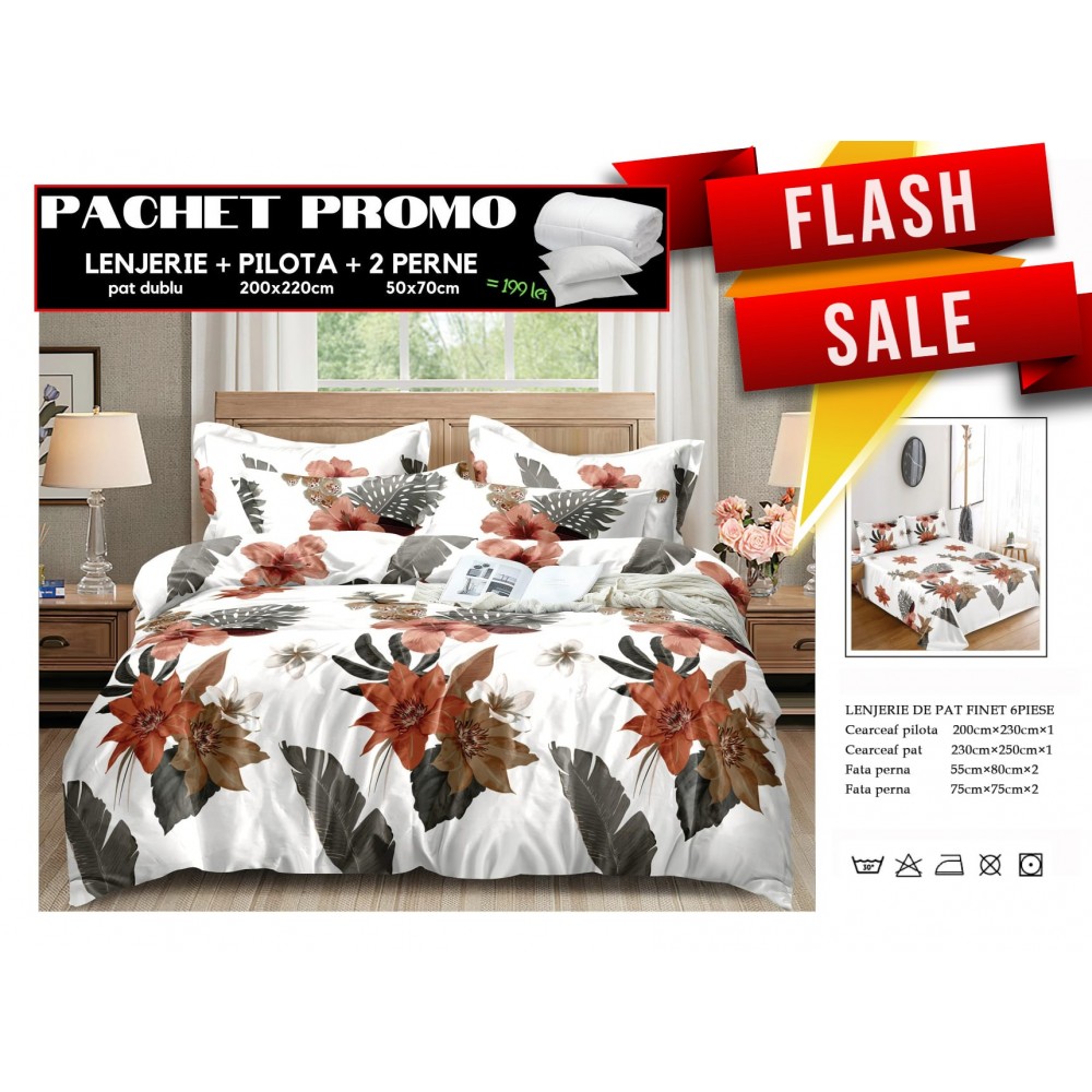 Set Lenjerii de Pat Finet Gros + Pilota si 2 Perne PPP12 PACHETE PROMO