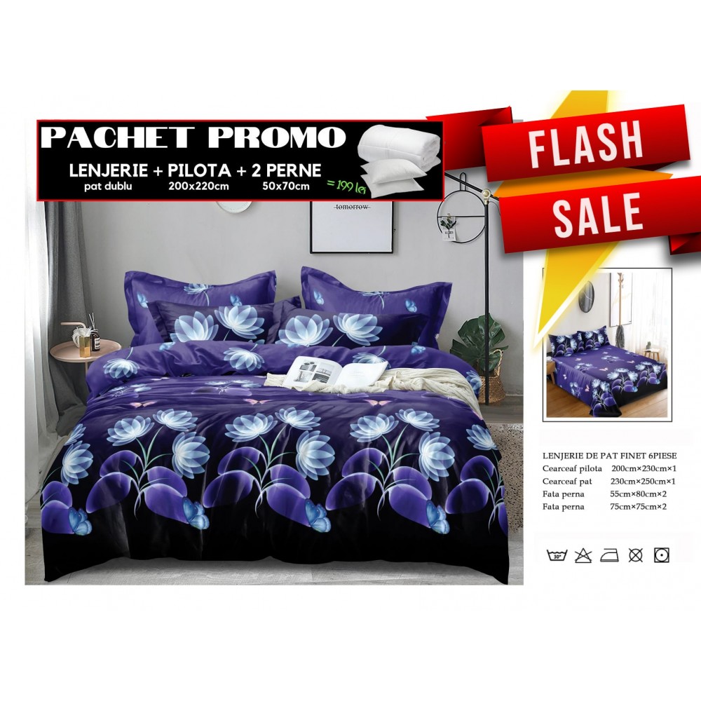 Set Lenjerii de Pat Finet Gros + Pilota si 2 Perne PPP15 PACHETE PROMO