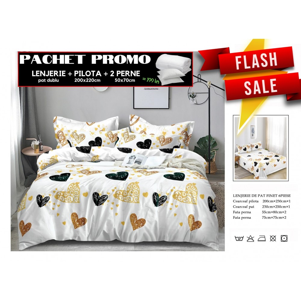 Set Lenjerii de Pat Finet Gros + Pilota si 2 Perne PPP16 PACHETE PROMO
