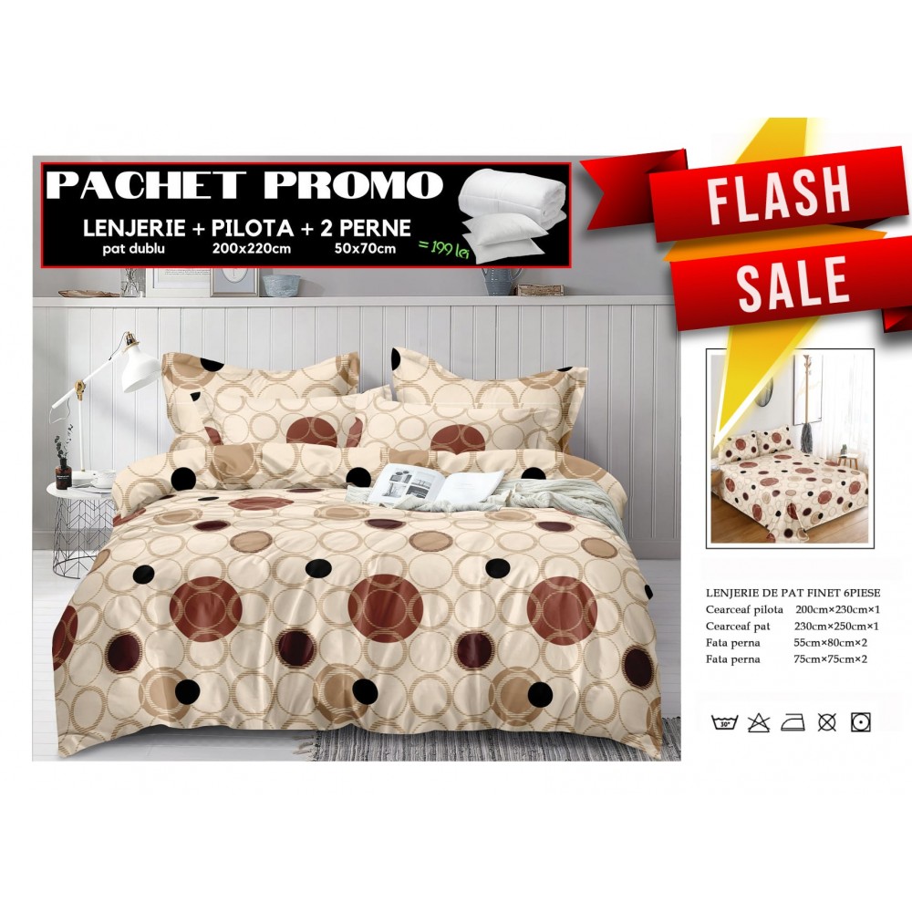 Set Lenjerii de Pat Finet Gros + Pilota si 2 Perne PPP18 PACHETE PROMO