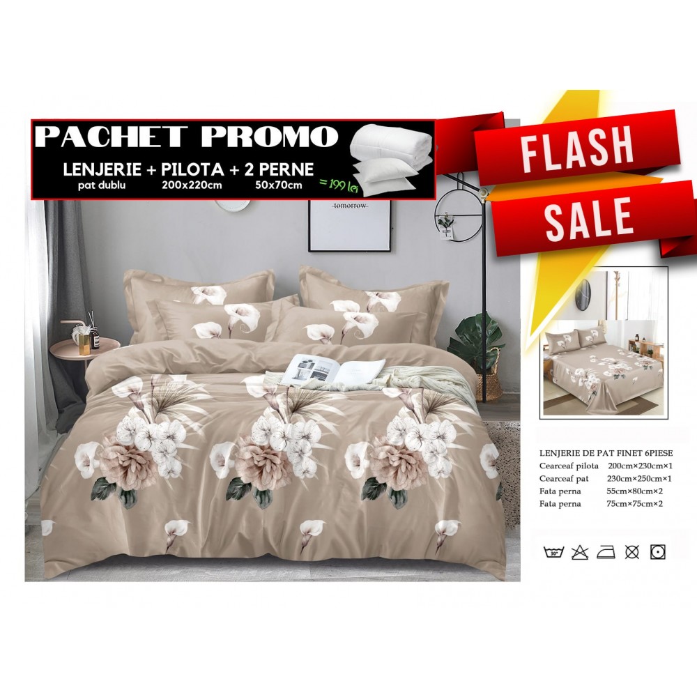 Set Lenjerii de Pat Finet Gros + Pilota si 2 Perne PPP20 PACHETE PROMO