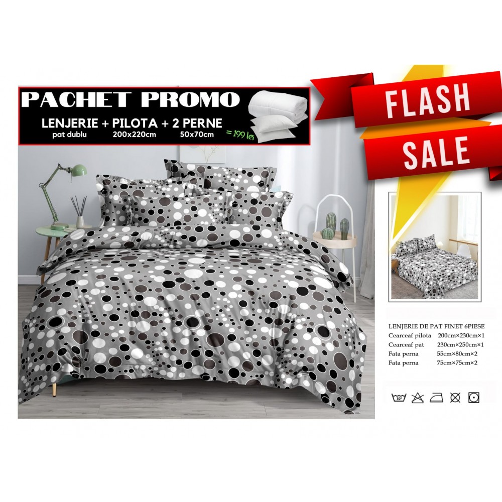 Set Lenjerii de Pat Finet Gros + Pilota si 2 Perne PPP30 PACHETE PROMO