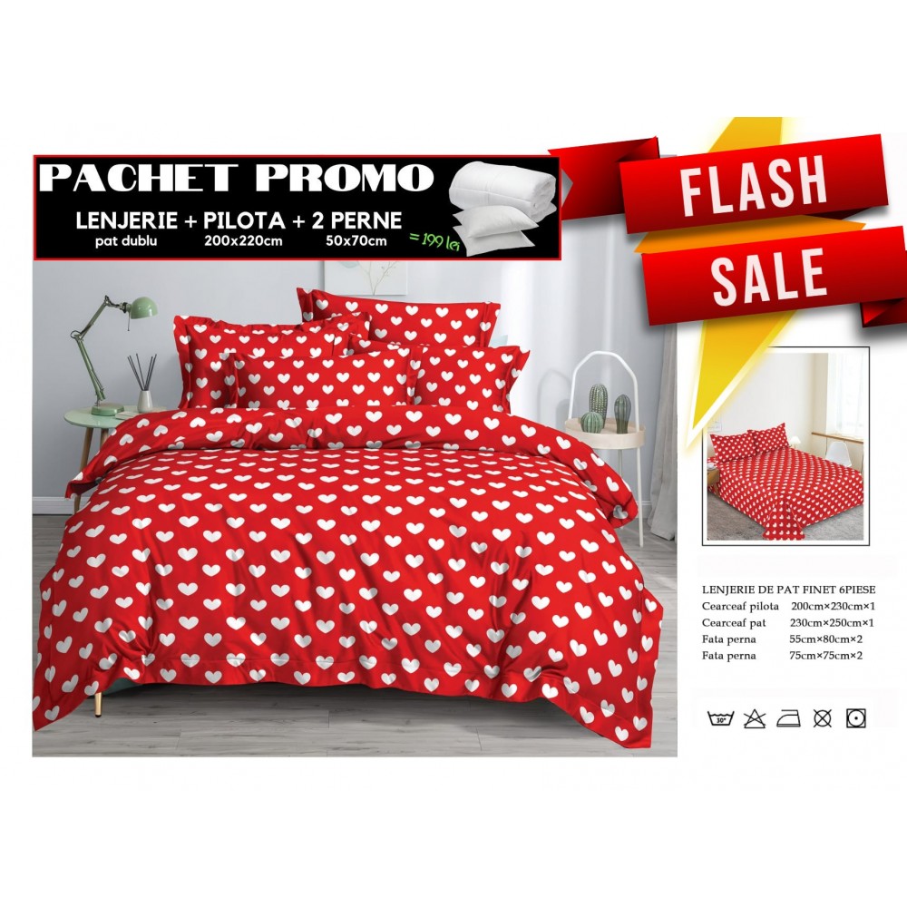Set Lenjerii de Pat Finet Gros + Pilota si 2 Perne PPP31 PACHETE PROMO