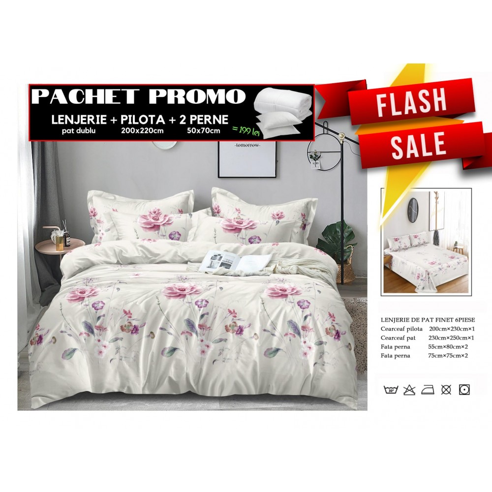 Set Lenjerii de Pat Finet Gros + Pilota si 2 Perne PPP34 PACHETE PROMO