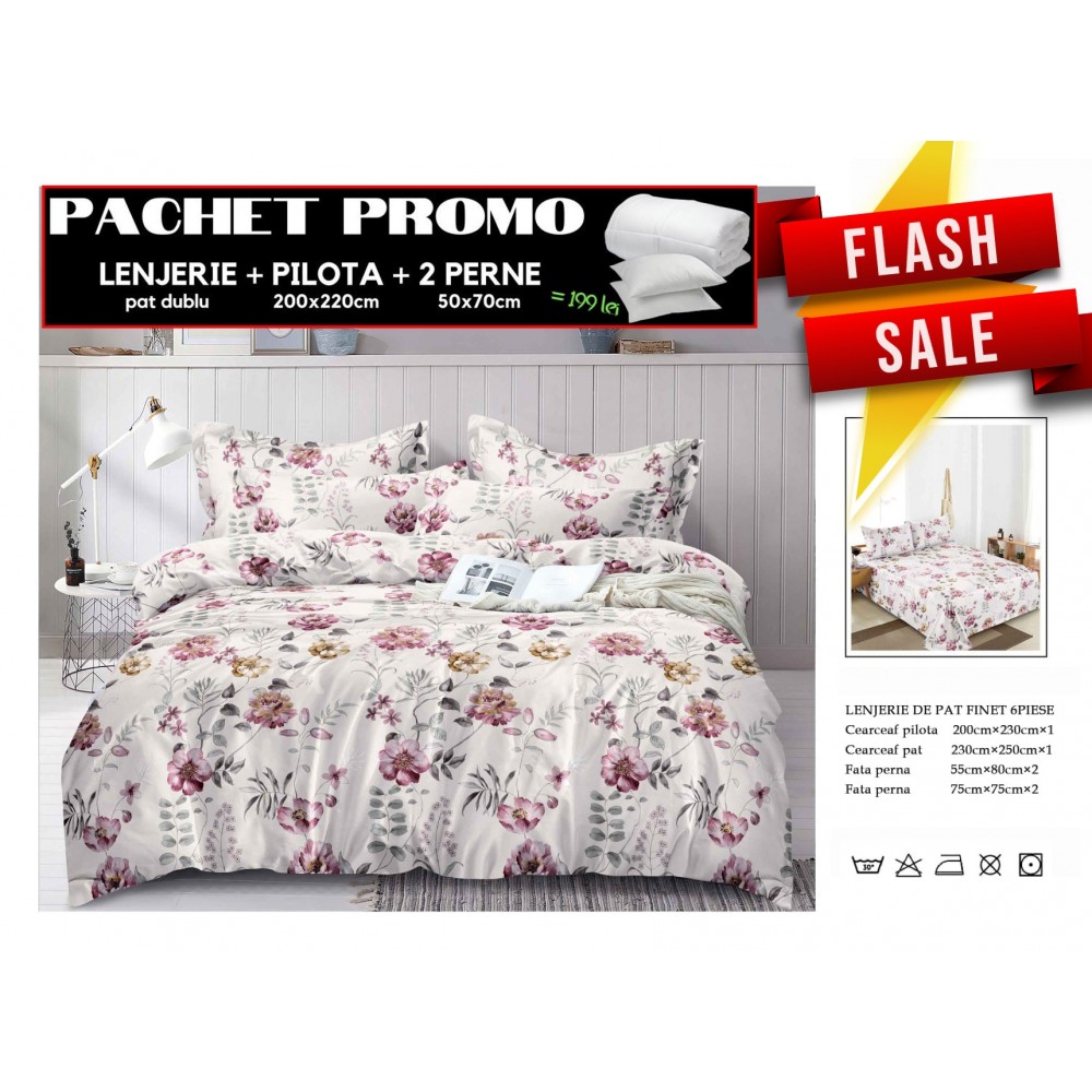 Set Lenjerii de Pat Finet Gros + Pilota si 2 Perne PPP39 PACHETE PROMO