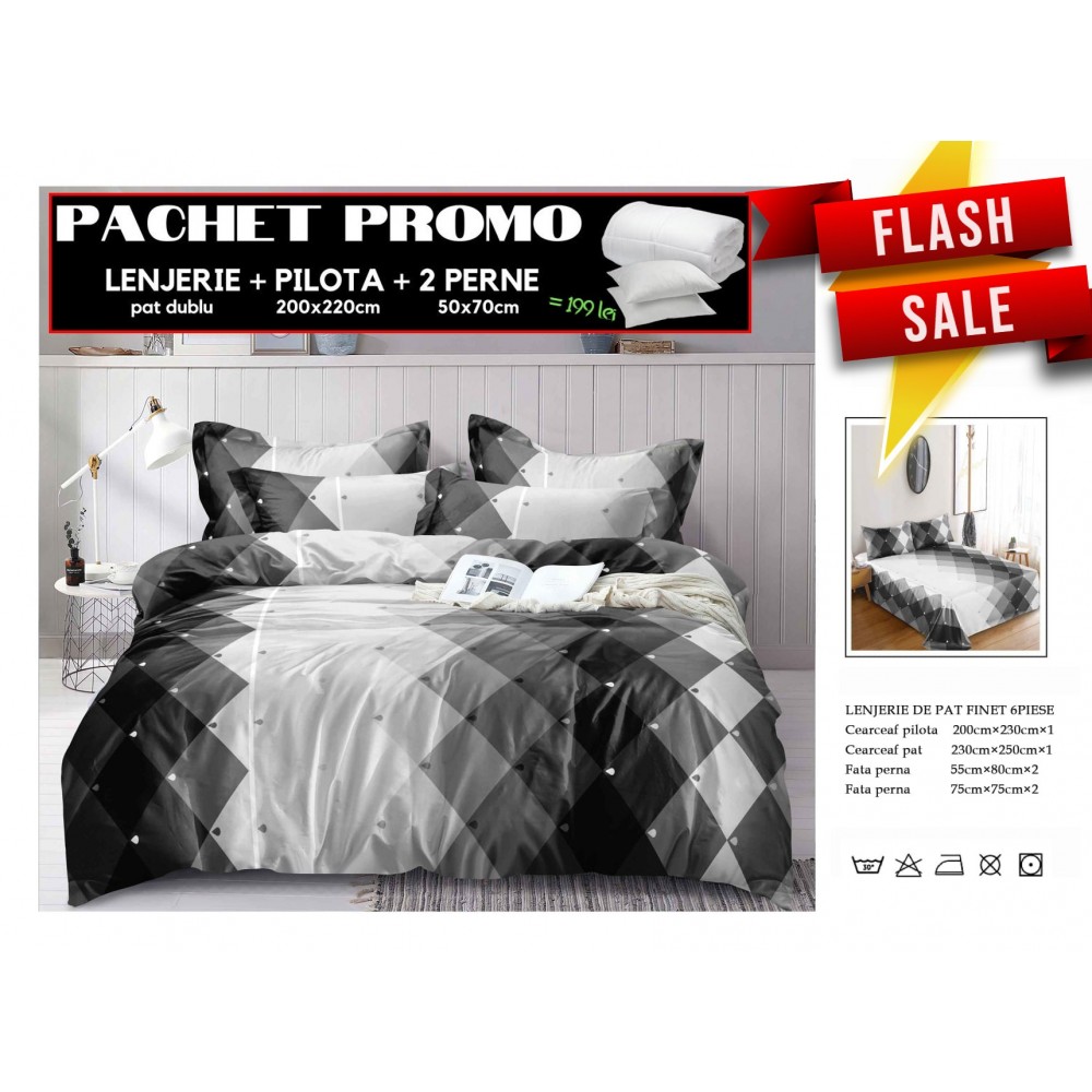 Set Lenjerii de Pat Finet Gros + Pilota si 2 Perne PPP40 PACHETE PROMO