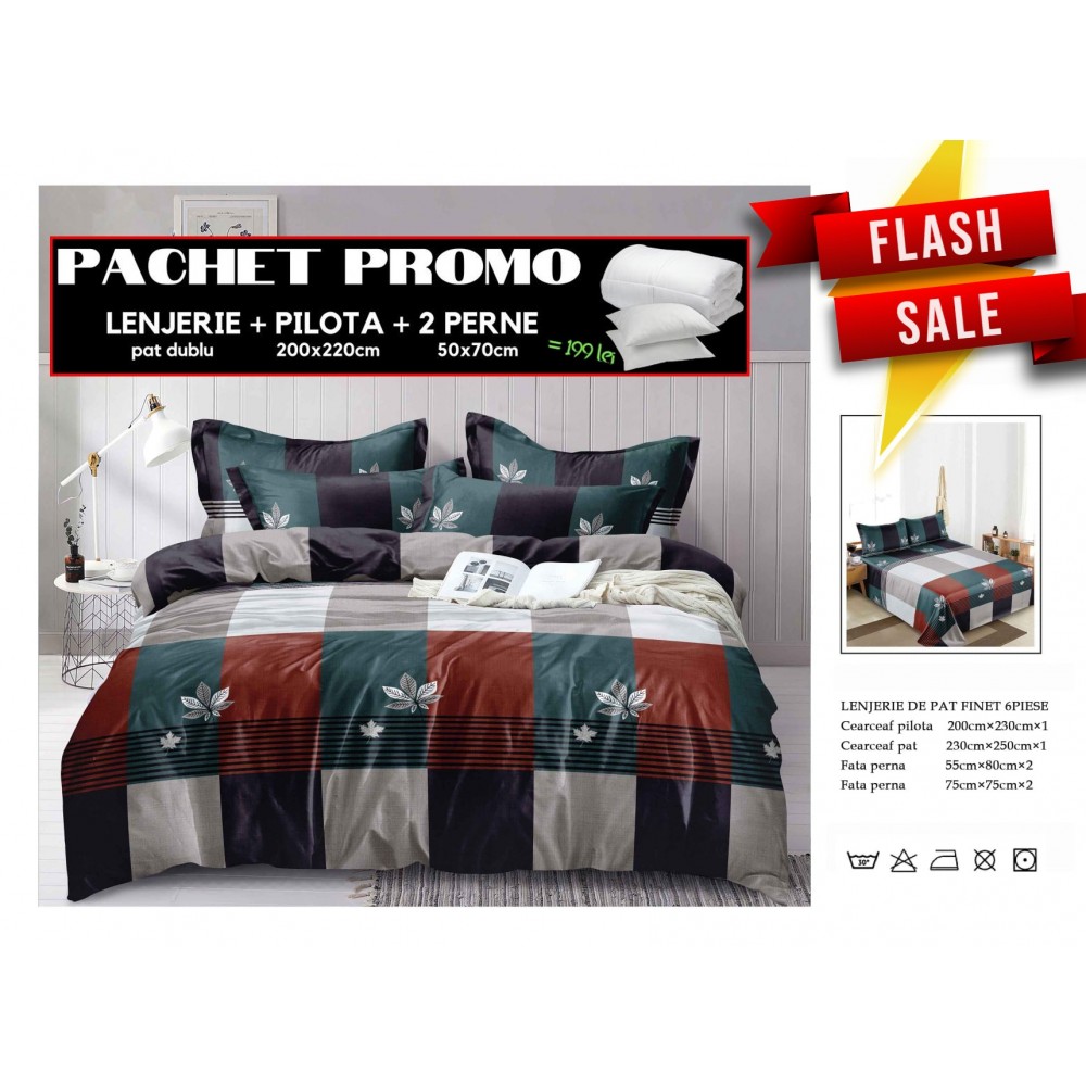Set Lenjerii de Pat Finet Gros + Pilota si 2 Perne PPP41 PACHETE PROMO