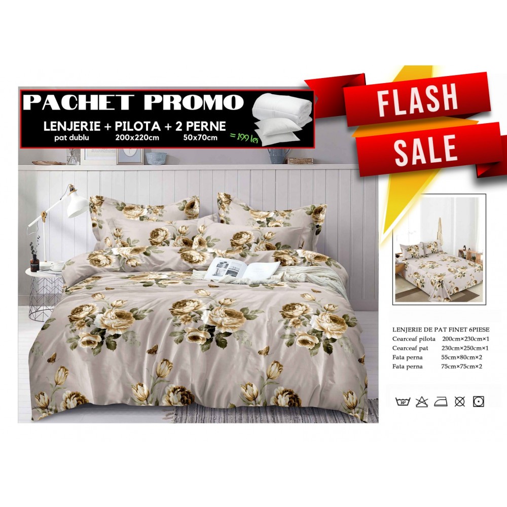 Set Lenjerii de Pat Finet Gros + Pilota si 2 Perne PPP42 PACHETE PROMO