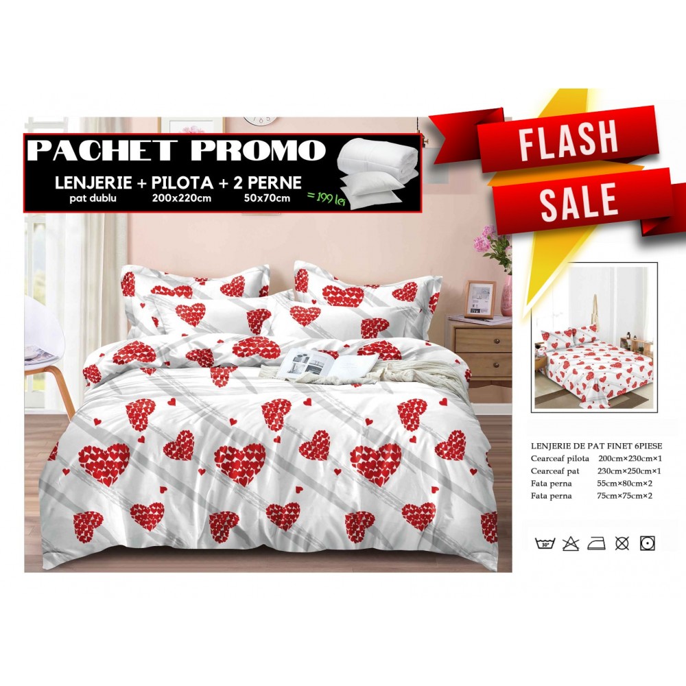 Set Lenjerii de Pat Finet Gros + Pilota si 2 Perne PPP43 PACHETE PROMO