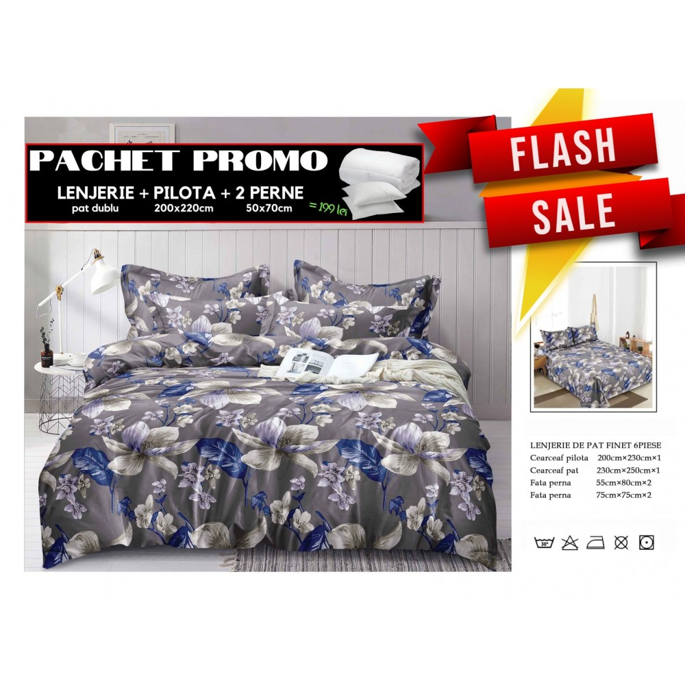 Set Lenjerii de Pat Finet Gros + Pilota si 2 Perne PPP44 PACHETE PROMO