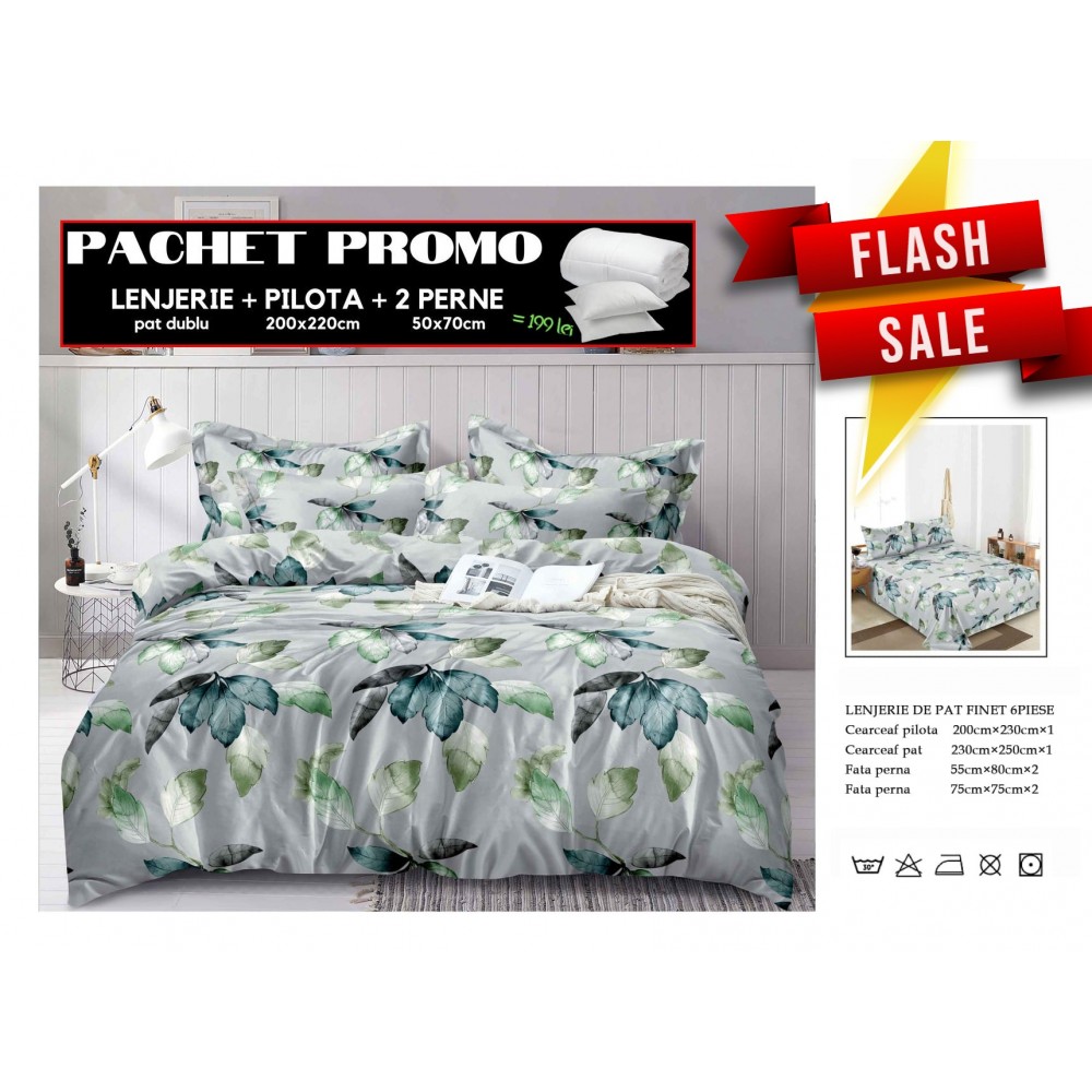 Set Lenjerii de Pat Finet Gros + Pilota si 2 Perne PPP45 PACHETE PROMO