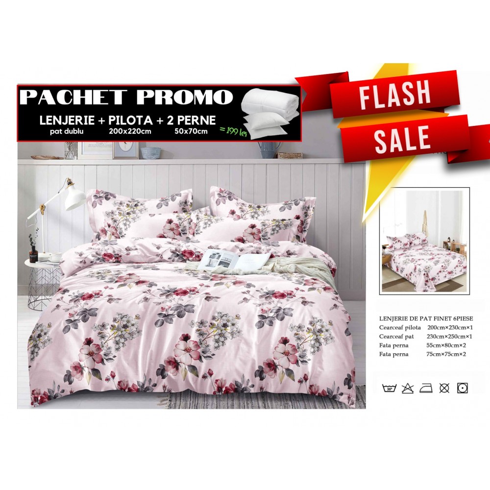 Set Lenjerii de Pat Finet Gros + Pilota si 2 Perne PPP46 PACHETE PROMO
