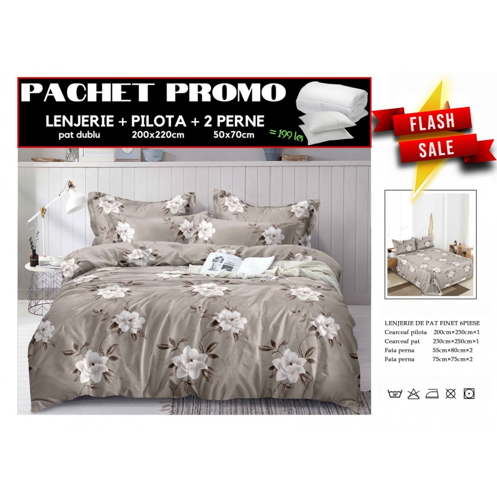 Set Lenjerii de Pat Finet Gros + Pilota si 2 Perne PPP47 PACHETE PROMO