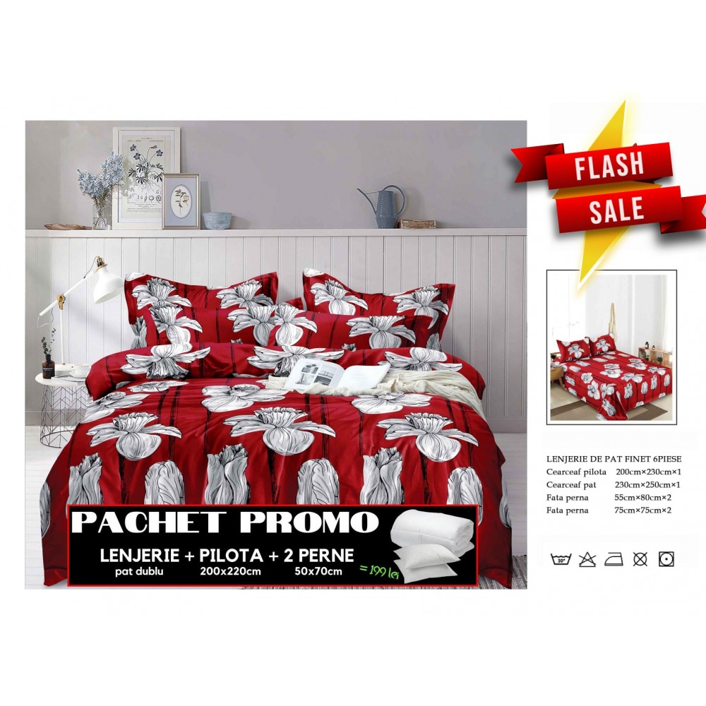 Set Lenjerii de Pat Finet Gros + Pilota si 2 Perne PPP48 PACHETE PROMO