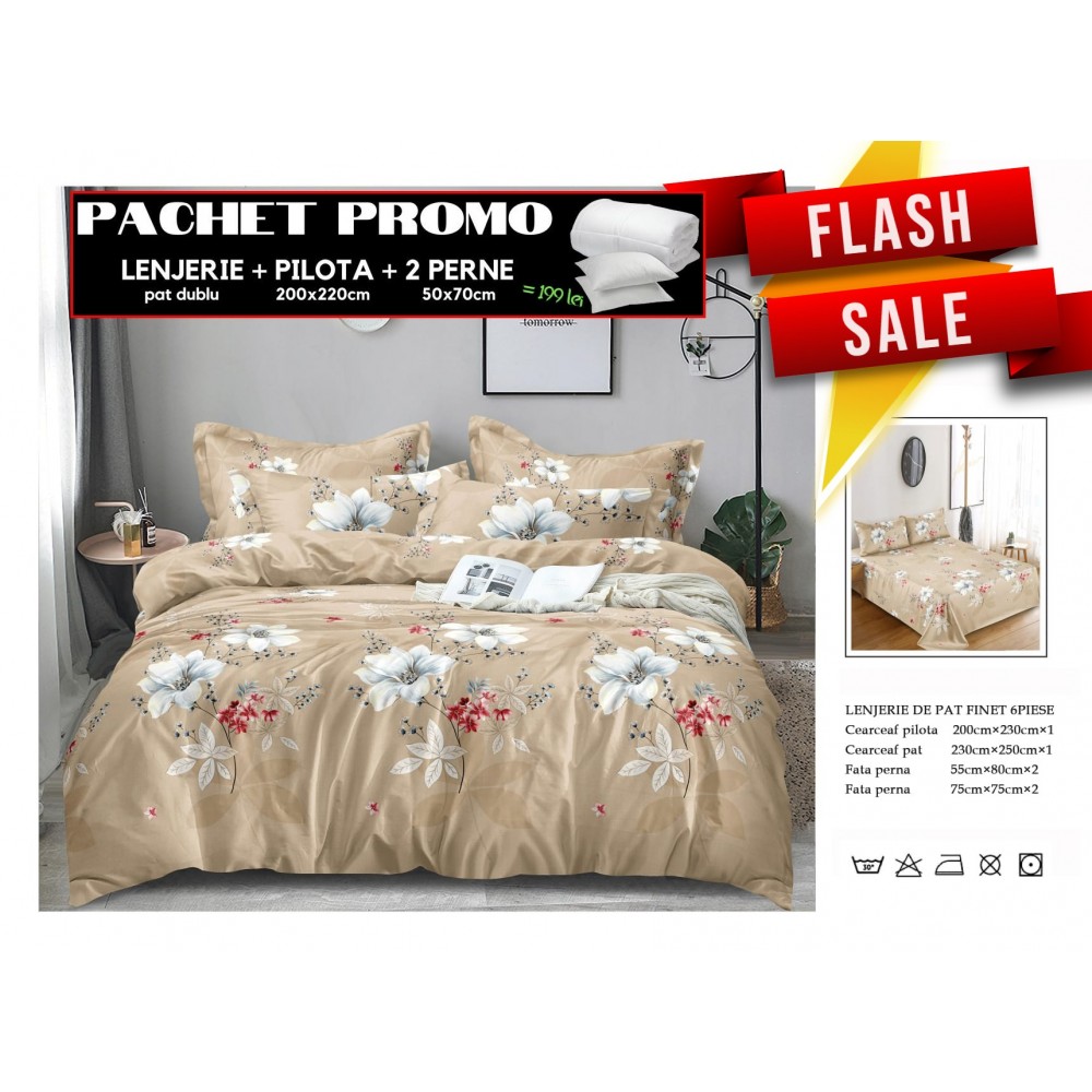 Set Lenjerii de Pat Finet Gros + Pilota si 2 Perne PPP49 PACHETE PROMO