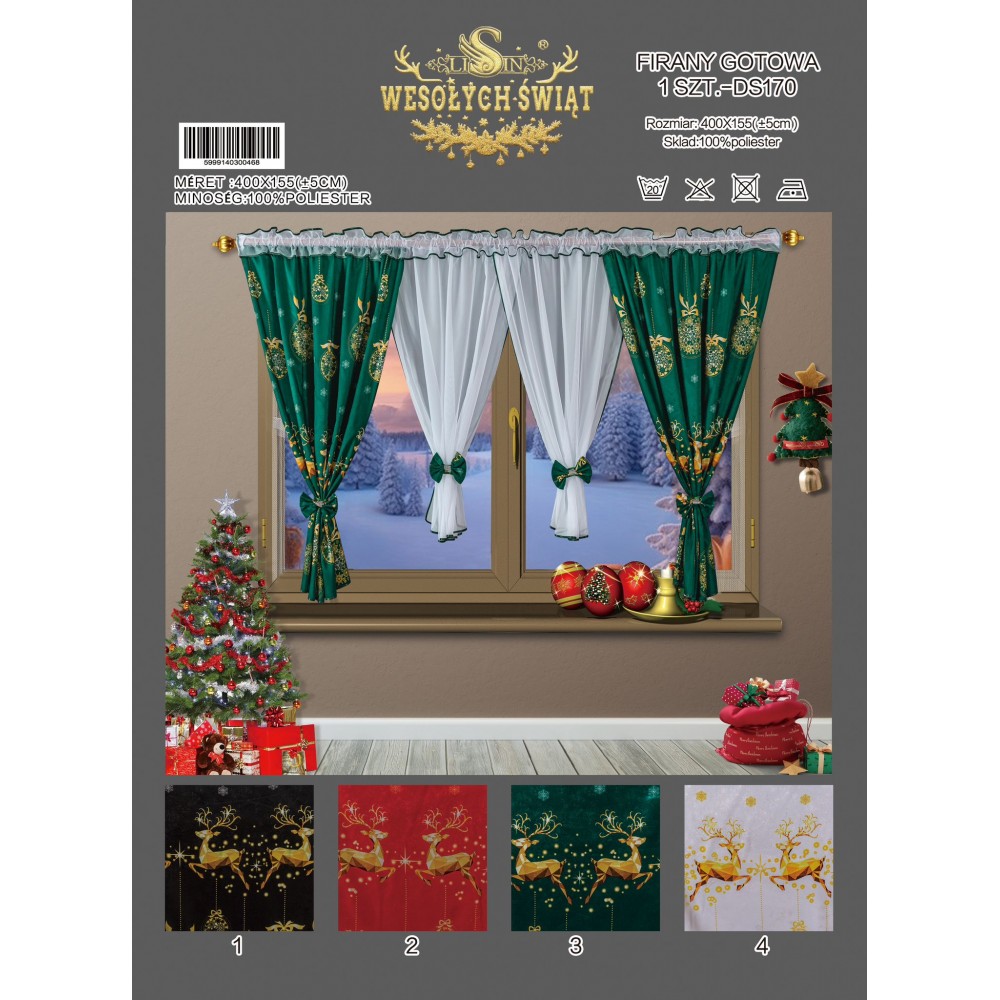 SET PERDEA CU DRAPERIE MOTIVE CRACIUN PMC9 DRAPERII