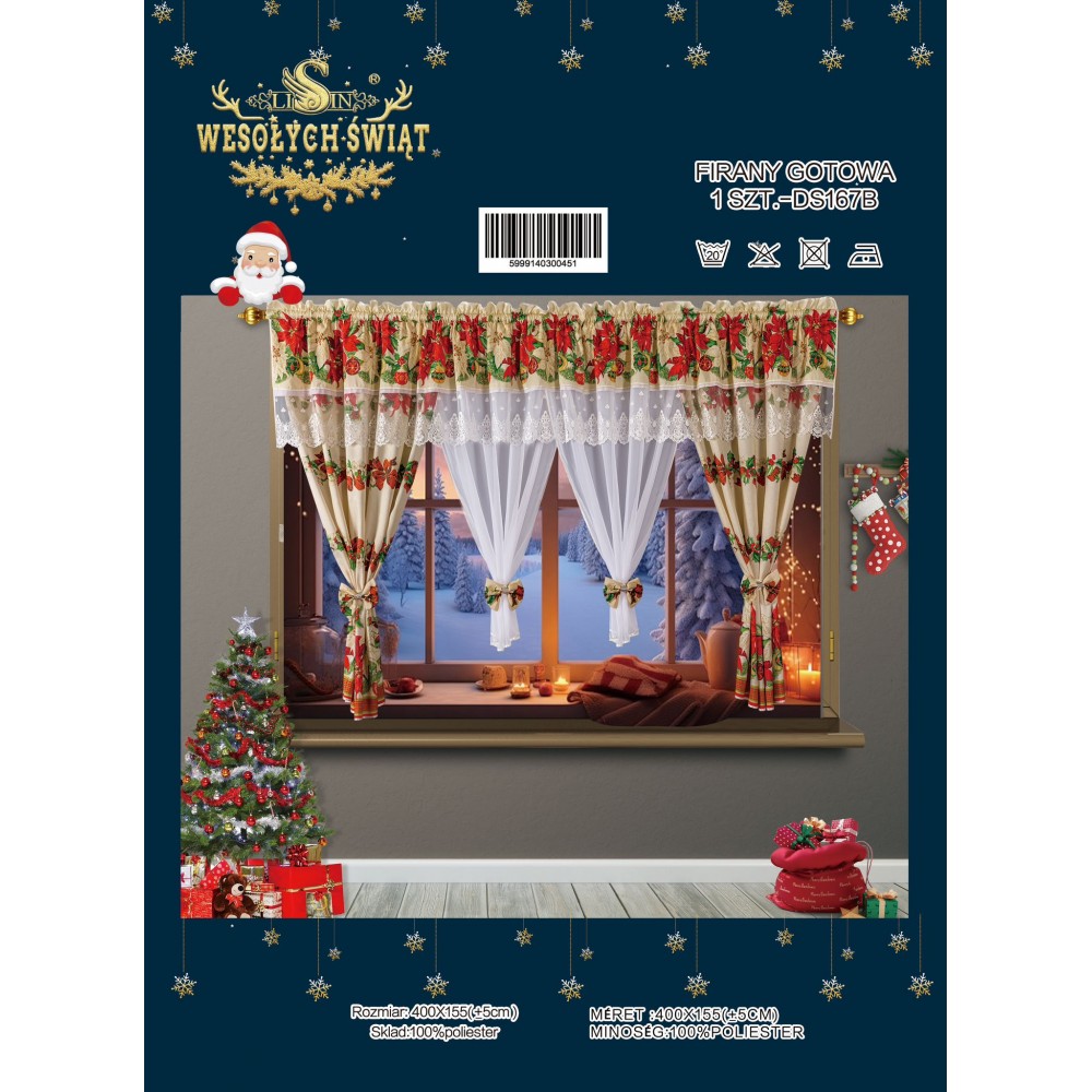 SET PERDEA CU DRAPERIE MOTIVE CRACIUN PMC10 DRAPERII