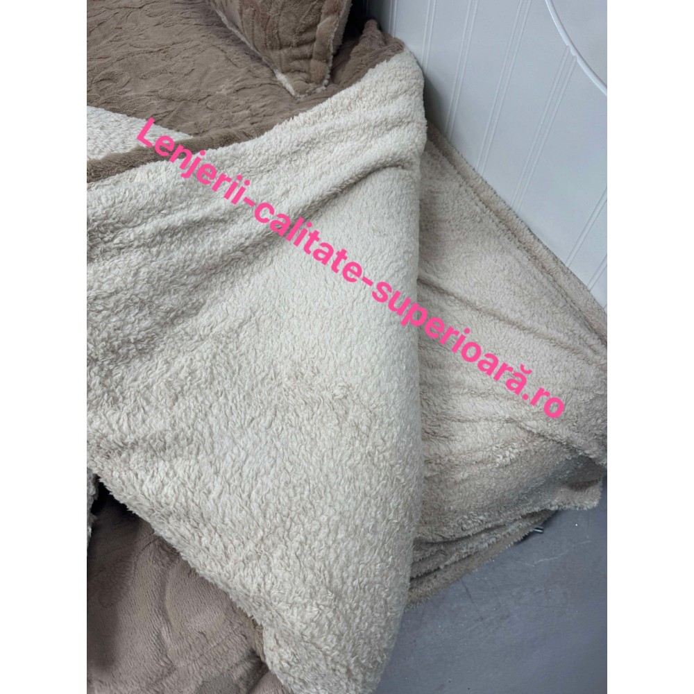Lenjerie de pat cocolino cu elastic, model grofat, 4 piese, pat 2 persoane, LCP-6 Lenjerii cocolino 4 piese cu ELASTIC