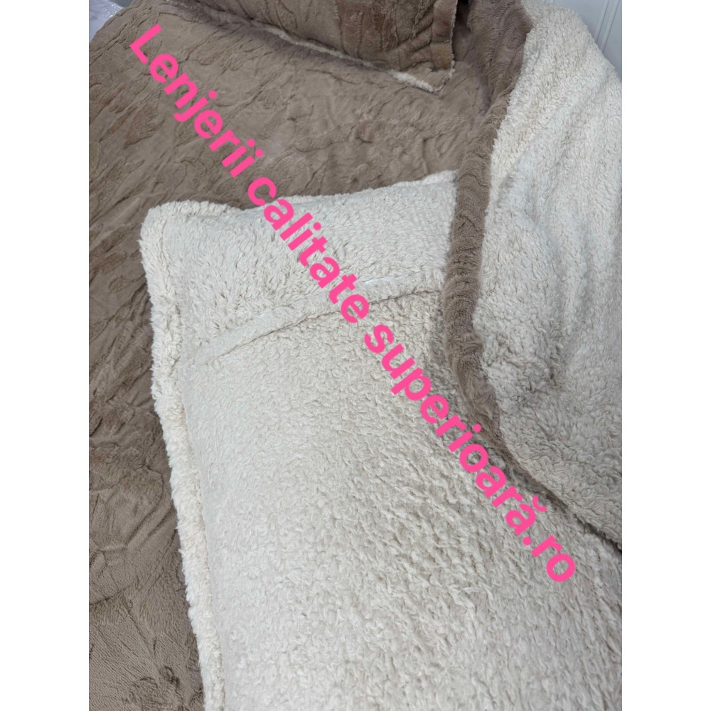 Lenjerie de pat cocolino cu elastic, model grofat, 4 piese, pat 2 persoane, LCP-6 Lenjerii cocolino 4 piese cu ELASTIC