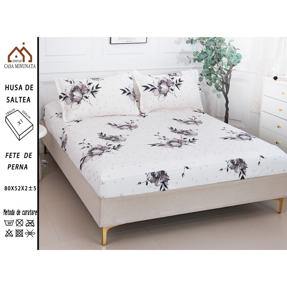 Husa de pat bumbac Satinat + 2 fete de perna HSBSP1 Huse din bumbac satinat