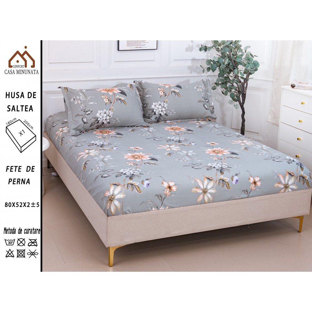 Husa de pat bumbac Satinat + 2 fete de perna HSBSP10 Huse din bumbac satinat