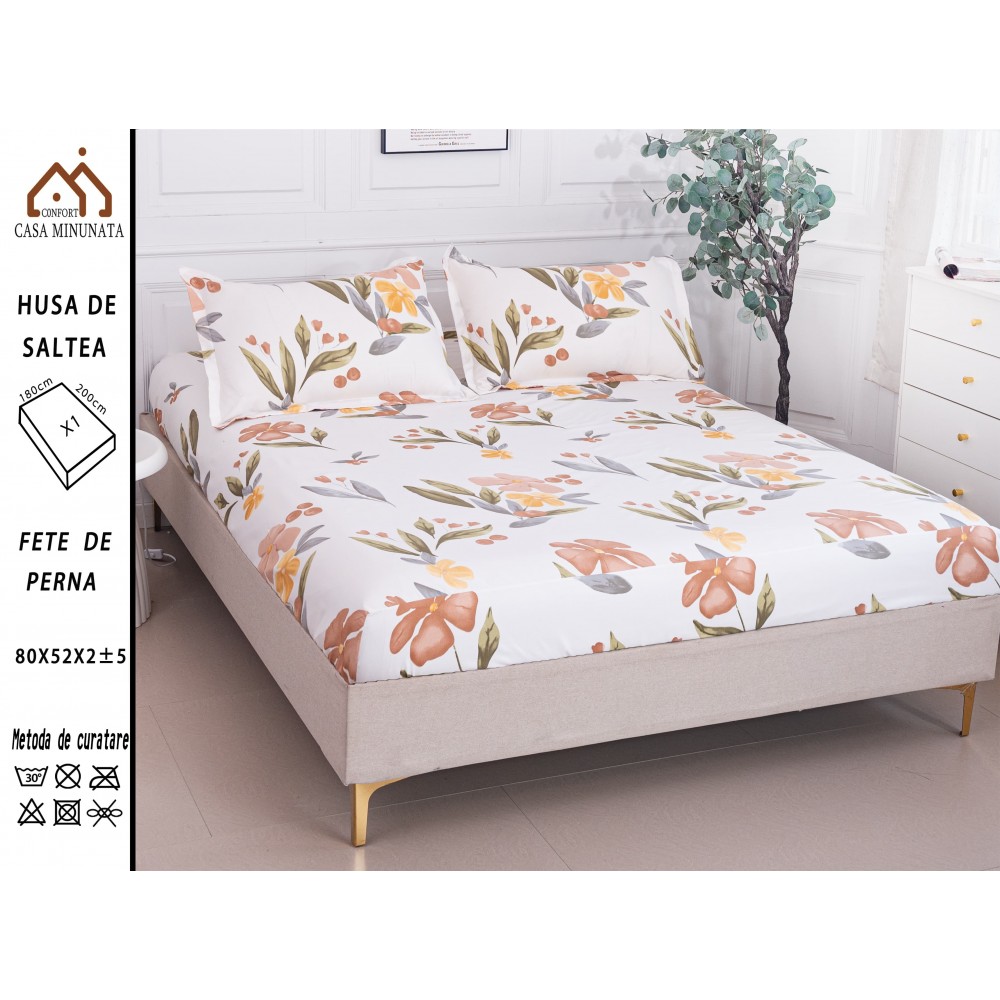 Husa de pat bumbac Satinat + 2 fete de perna HSBSP11 Huse din bumbac satinat