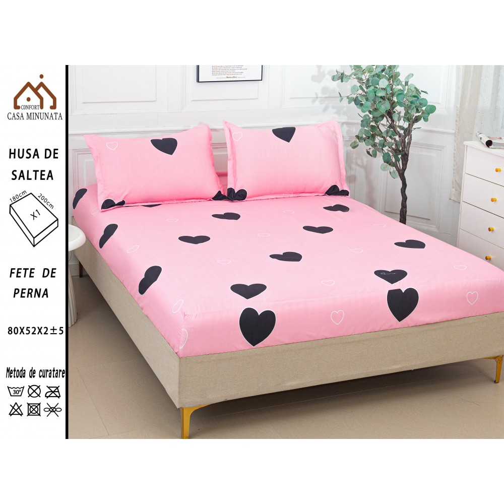 Husa de pat bumbac Satinat + 2 fete de perna HSBSP12 Huse din bumbac satinat