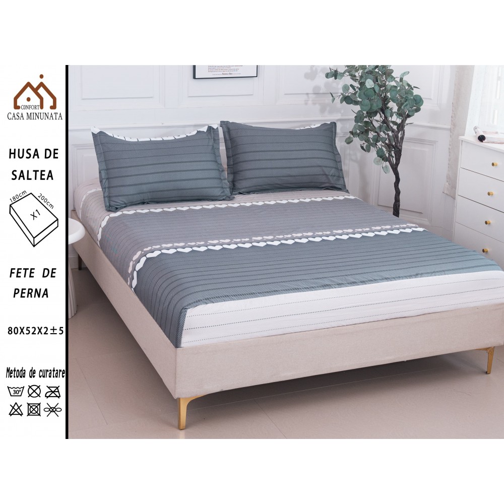 Husa de pat bumbac Satinat + 2 fete de perna HSBSP30 Huse din bumbac satinat